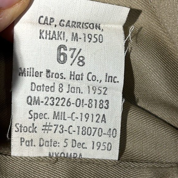 1952 Korean War Army Tan Khaki Garrison Cover cap With Mobile Repair Pin - Picture 8 of 9